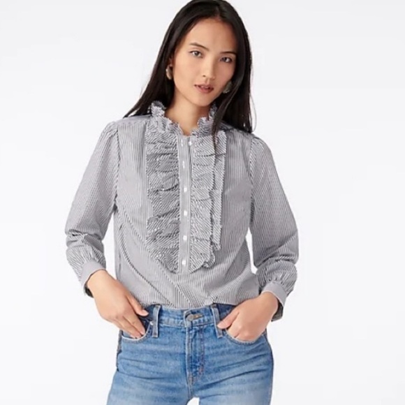 🆕 J. Crew Long Sleeve Popover with Ruffle Detail in the Front. NWT - Picture 1 of 11